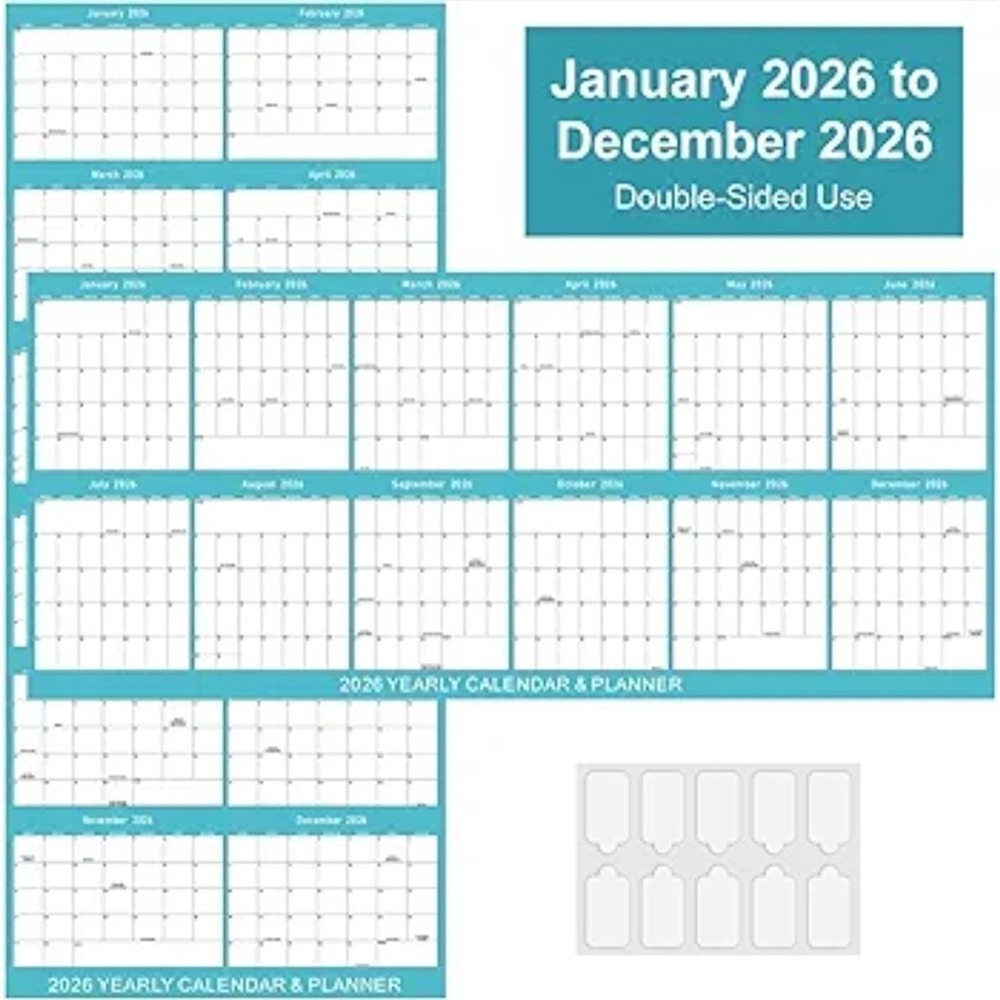 Gannyfer 2026 Wall Calendar 17x38 Dry Erase Laminated Vertical Horizontal s8